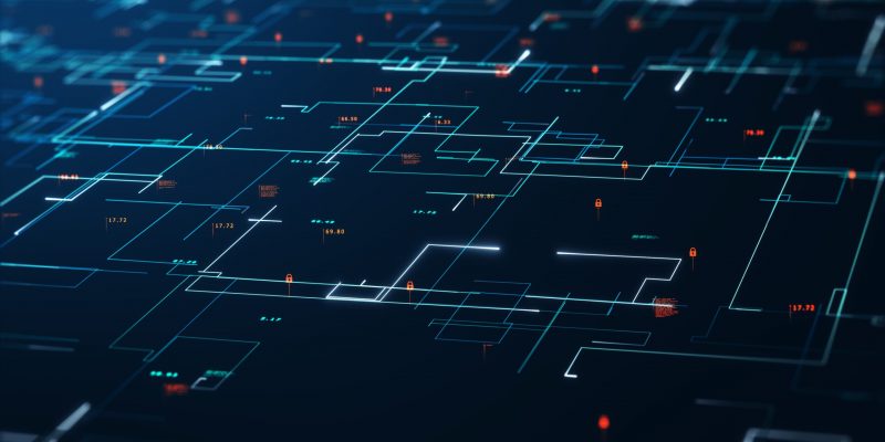 Big data concept.Binary code concept pattern and big data structure.Abstract background of technology cloud computing. Database protection and secure transmission of information on blockchain network.