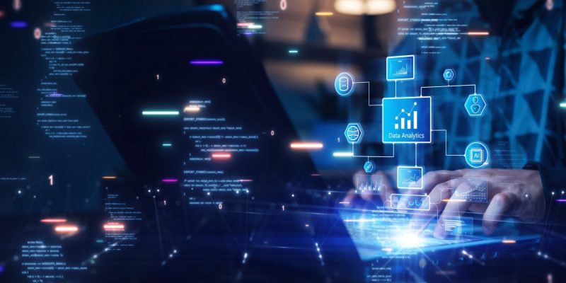 Analysts use computers to analyze statistical data to improve targeted digital online marketing strategies for a business advantage. Data Science Software Developer.